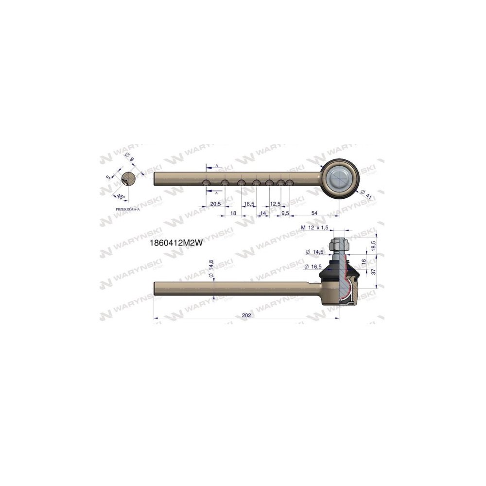Przegub kierowniczy 202mm 1860412M2 WARYŃSKI