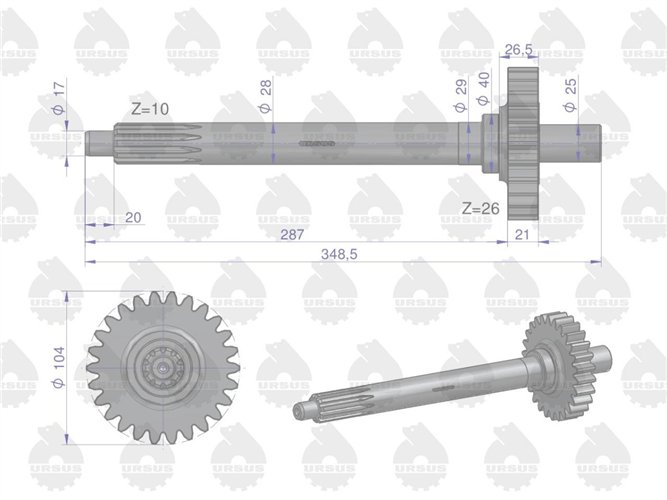 Wał sprzęgła 1-stopień Z-26 gruby frez 4514 MF4 ORYGINAŁ URSUS