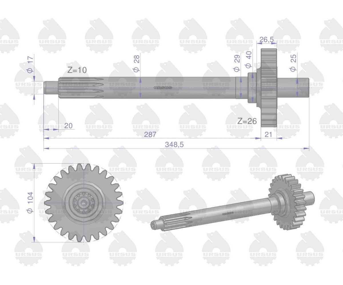 Wał sprzęgła 1-stopień Z-26 gruby frez 4514 MF4 ORYGINAŁ URSUS