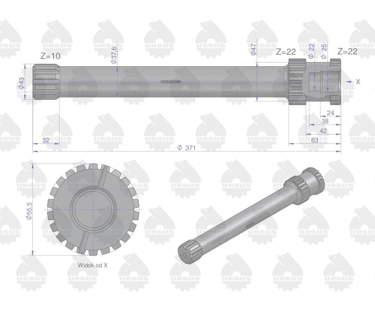 Wał pośreni 1866661M91. 1866533M1 MF4 ORYGINAŁ URSUS