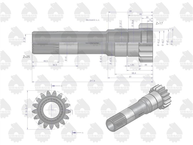 Wałek sprzęgła II stopień Z-17 MF3 RM-1868531M1. 1868528M91 ORYGINAŁ URSUS