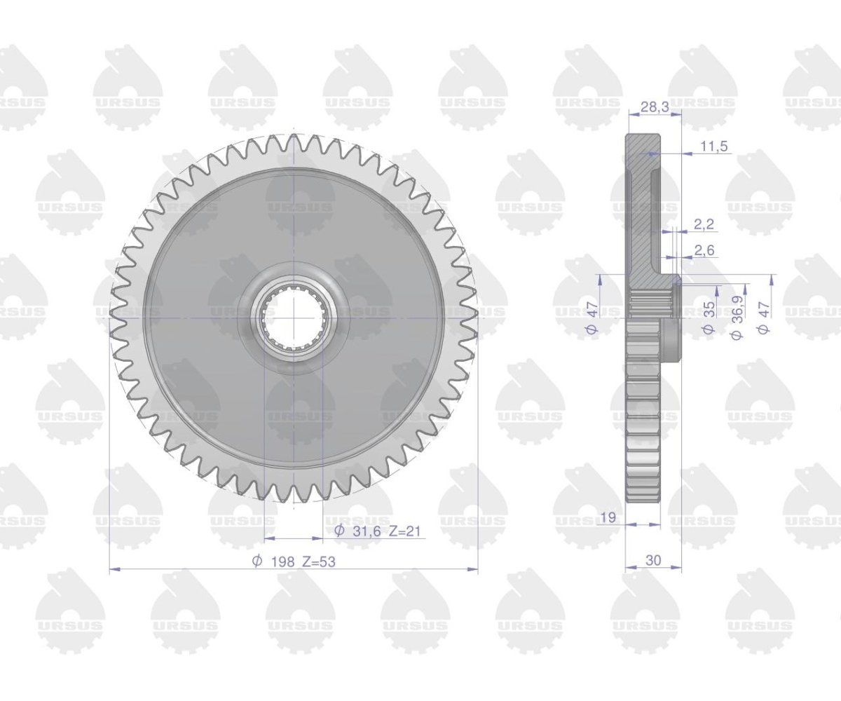 Koło zębate skrzyni biegów 1870200M1 Z-21/53 MF4 ORYGINAŁ URSUS