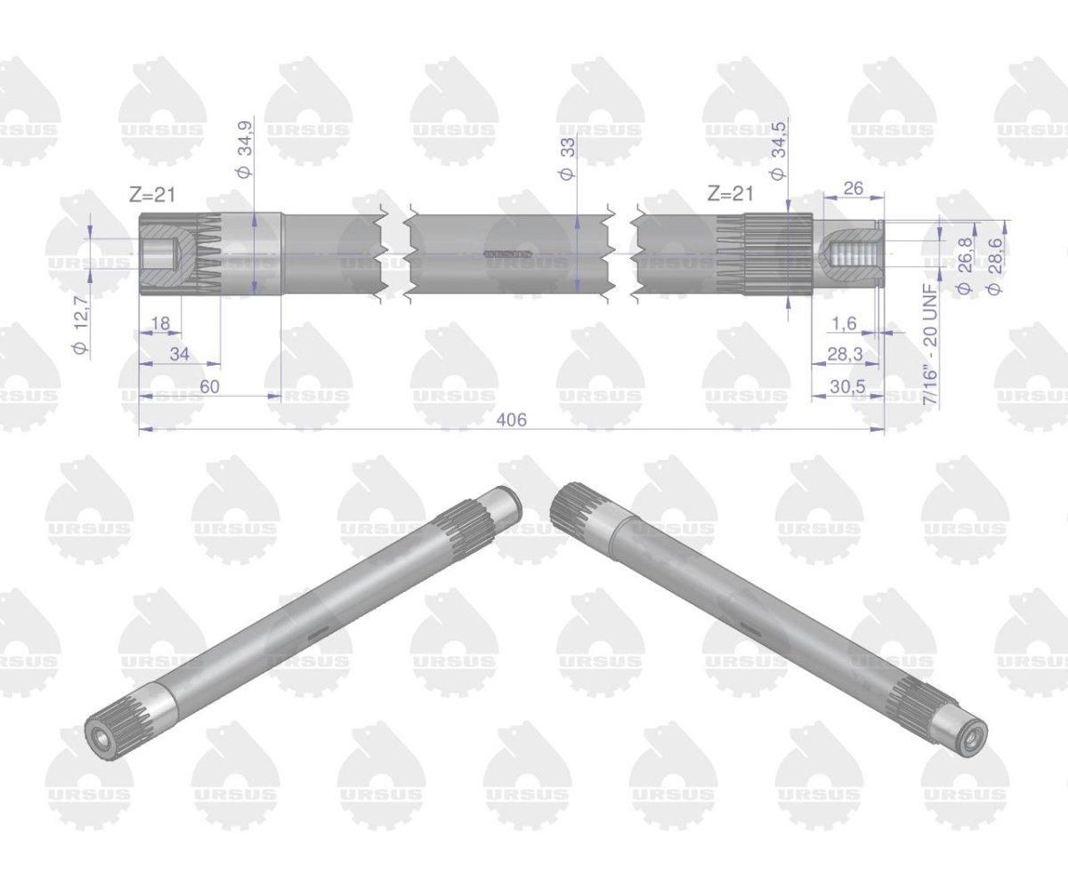 Wałek pierwszy WOM Z-21 MF3 MF4 ORYGINAŁ URSUS