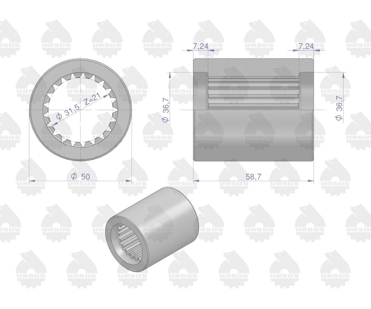 Tulejka sprzęgająca wałka pompy hydraulicznej MF3 ORYGINAŁ URSUS