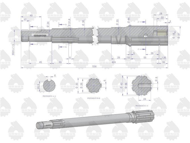 Wałek przekaźnika mocy C-330 ORYGINAŁ URSUS