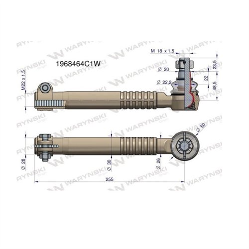 Przegub kierowniczy 255mm- M22x1,5 1968464C1 WARYŃSKI