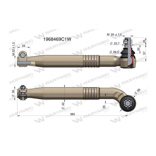 Przegub kierowniczy lewy 385mm- M22x1,5 1968469C1 WARYŃSKI