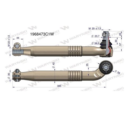 Przegub kierowniczy prawy 385mm- M22x1,5 1968473C1 WARYŃSKI