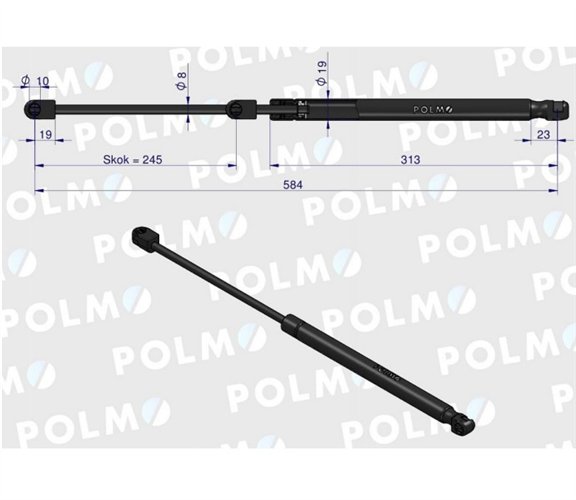 Siłownik szyby tylnej L max. 584mm 65421002 1-99-976-047 STEYR POLMO