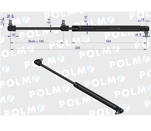 Siłownik drzwi L max. 326mm 65421004 1-99-976-060 STEYR POLMO
