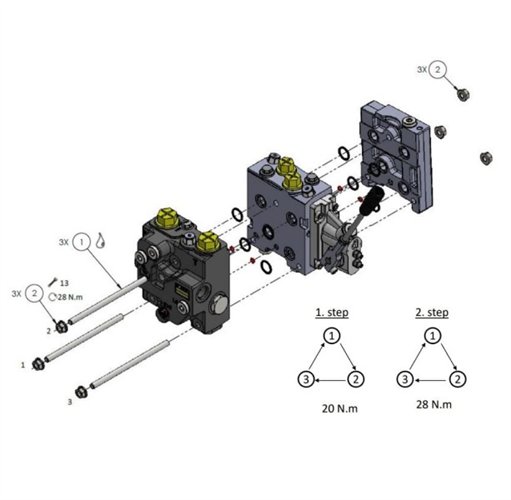 Płyta wejściowa do rozdzielaczy SPV120. G3/4" (do pomp o zmiennym wydatku). zawór odciążający