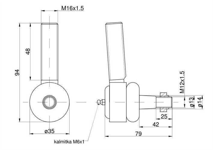 Końcówka drążka, przegub prawy C-328 z nakrętką