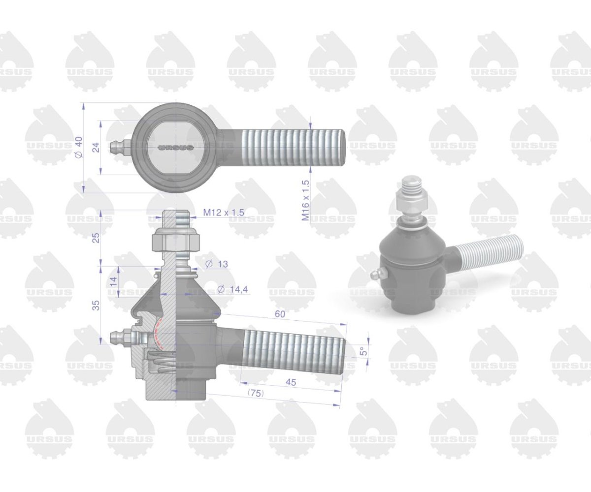 Końcówka drążka, przegub prawy C-328 z nakrętką ORYGINAŁ URSUS