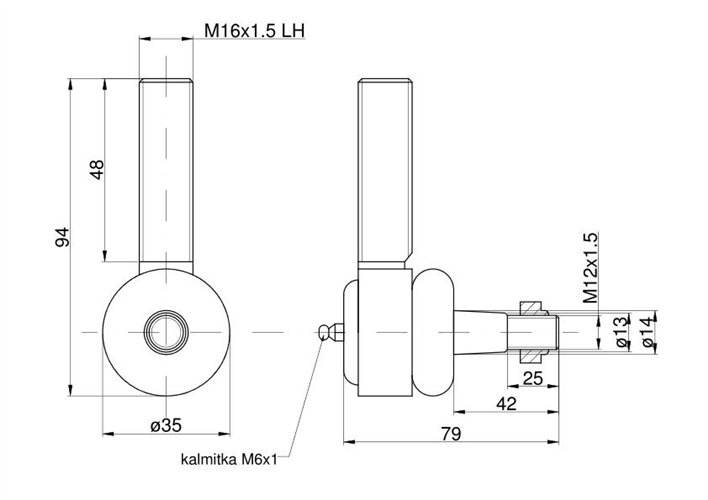 Końcówka drążka, przegub lewy C-328 z nakrętką