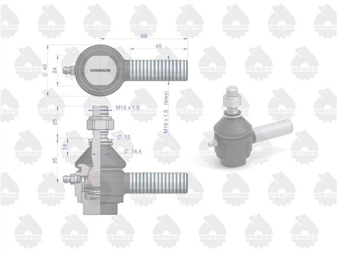Końcówka drążka, przegub lewy C-328 z nakrętką ORYGINAŁ URSUS