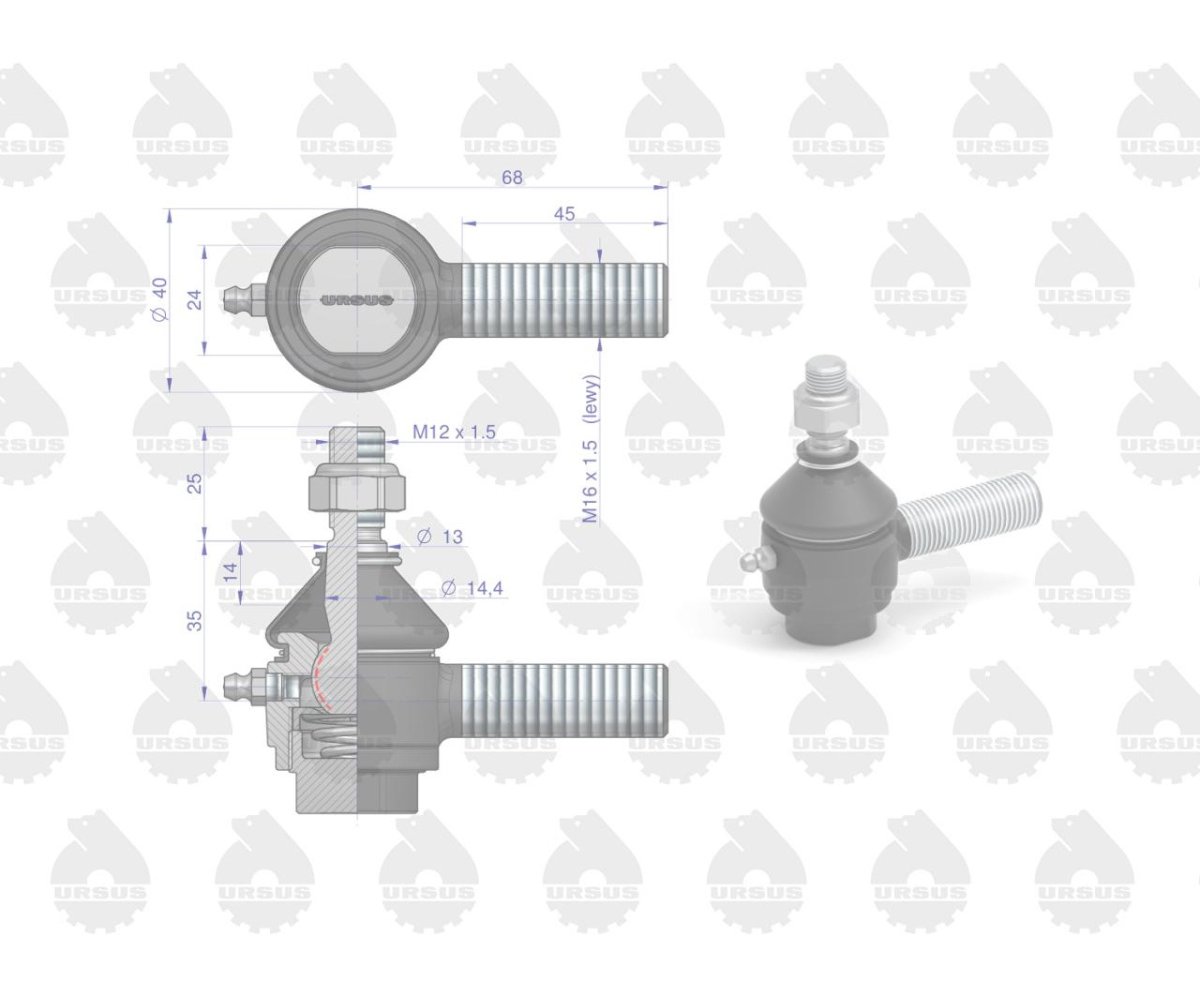 Końcówka drążka, przegub lewy C-328 z nakrętką ORYGINAŁ URSUS