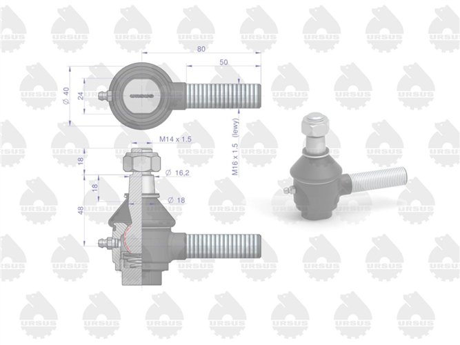 Przegub lewy z nakrętką 953519 C-330 ORYGINAŁ URSUS