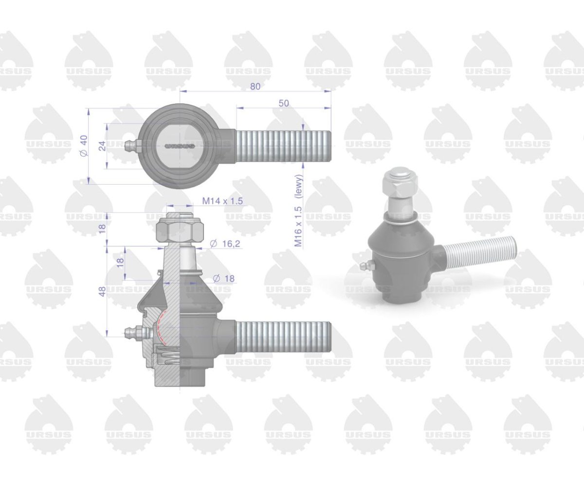 Przegub lewy z nakrętką 953519 C-330 ORYGINAŁ URSUS