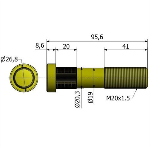 Śruba koła 20x1.5x88 D-50 Przyczepa