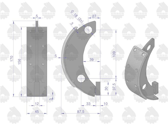Szczęka hamulcowa kpl (2x przeciwbieżna, 2x współbieżna) C-330 ORYGINAŁ URSUS