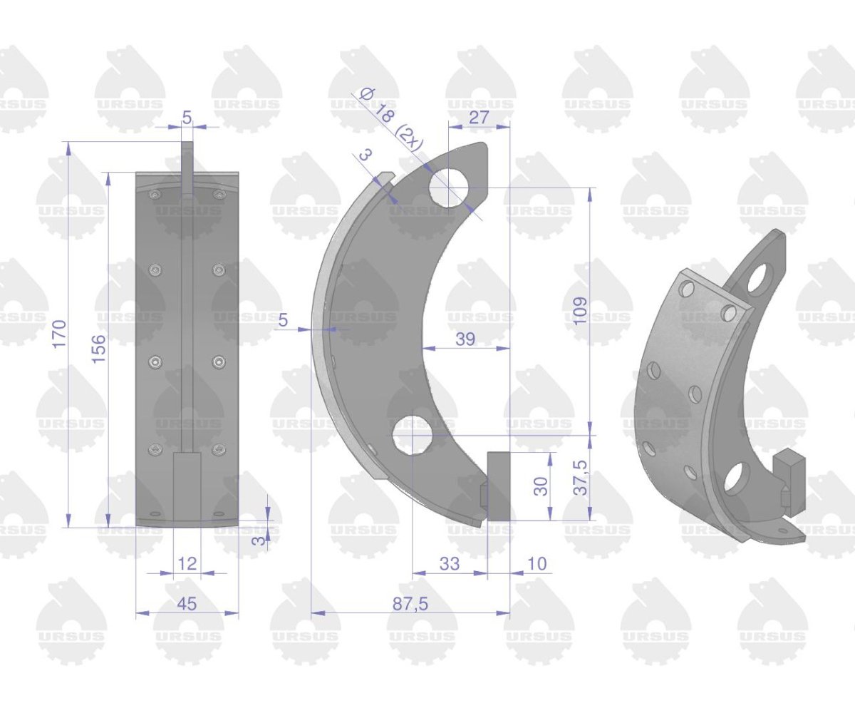 Szczęka hamulcowa kpl (2x przeciwbieżna, 2x współbieżna) C-330 ORYGINAŁ URSUS