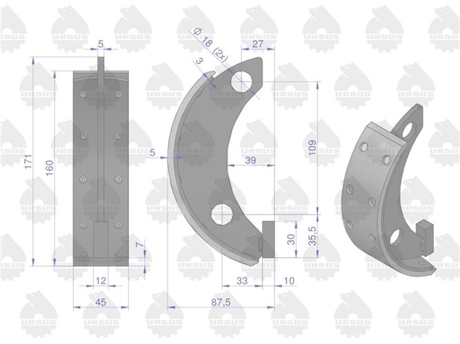 Szczęka hamulcowa kpl (2x przeciwbieżna, 2x współbieżna) C-330 ORYGINAŁ URSUS