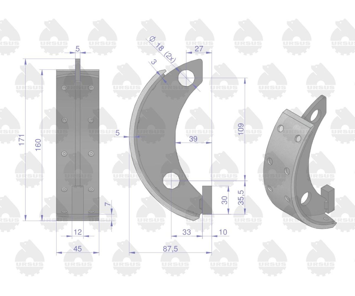 Szczęka hamulcowa kpl (2x przeciwbieżna, 2x współbieżna) C-330 ORYGINAŁ URSUS