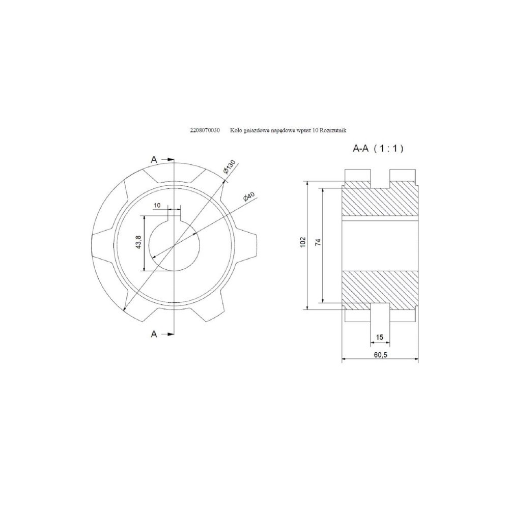 Koło gniazdowe napędowe wpust 10 Rozrzutnik