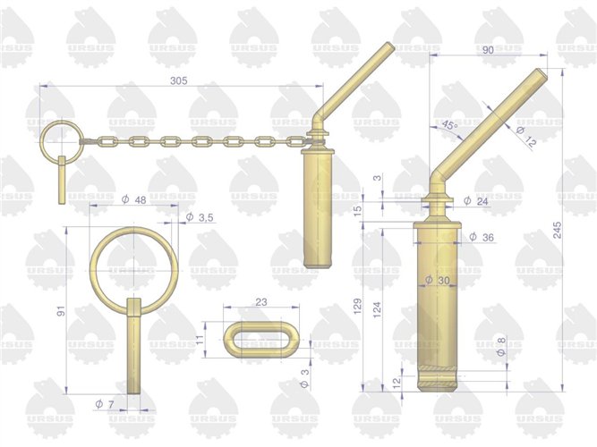 Sworzeń zaczepu górnego C-330 ORYGINAŁ URSUS