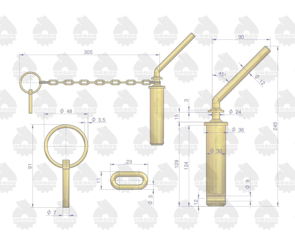 Sworzeń zaczepu górnego C-330 ORYGINAŁ URSUS