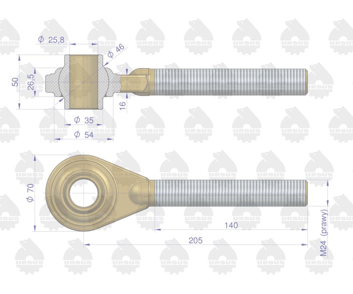 Główka łącznika centralnego prawa C-330 ORYGINAŁ URSUS