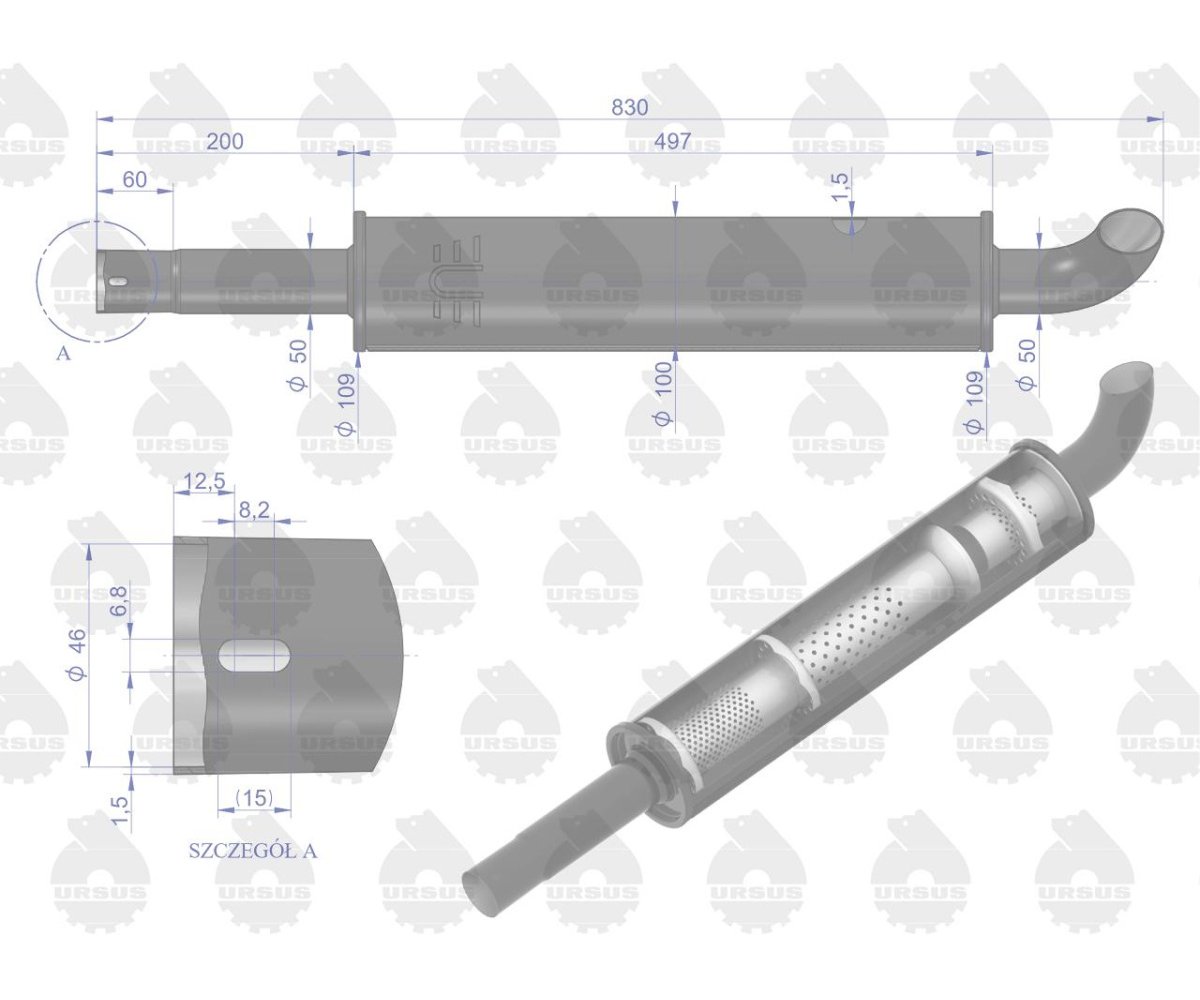 Tłumik okrągły krótki 830mm 4.1kg C-330 EMALIA ORYGINAŁ URSUS
