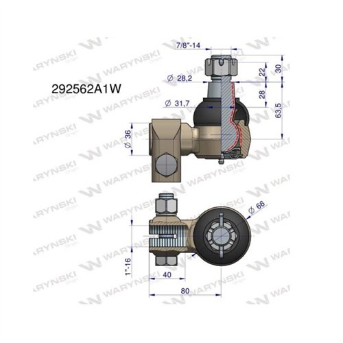 Przegub kierowniczy 80mm- 1" 292562A1 WARYŃSKI