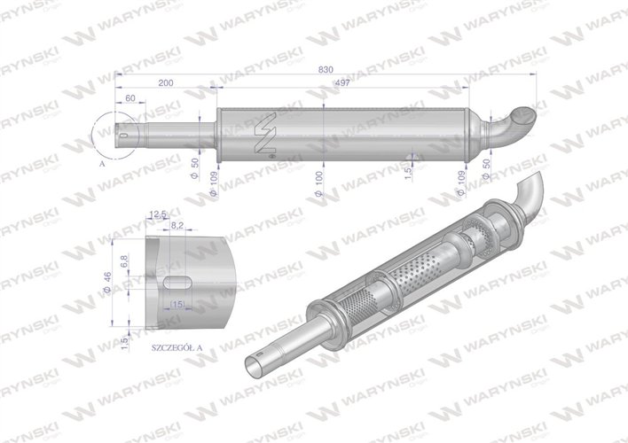Tłumik okrągły krótki 830mm 4.1kg C-330 INOX WARYŃSKI