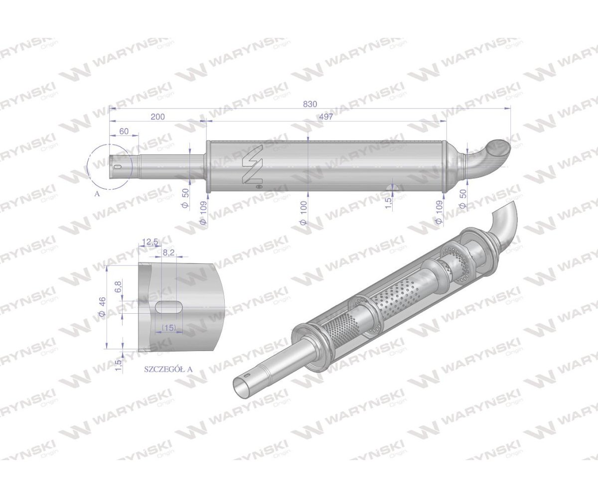 Tłumik okrągły krótki 830mm 4.1kg C-330 INOX WARYŃSKI