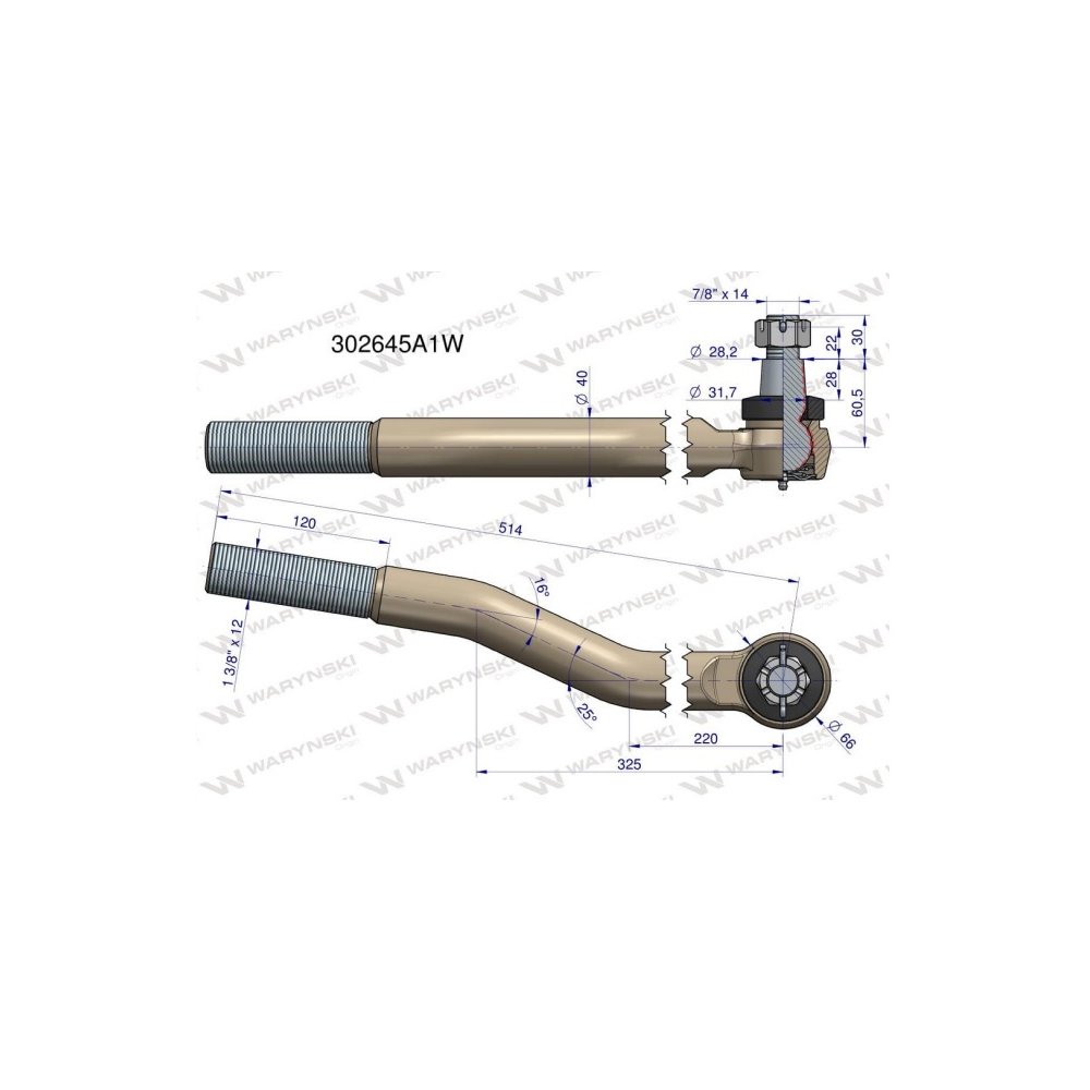 Przegub kierowniczy prawy 1.3/8' 302645A1 WARYŃSKI