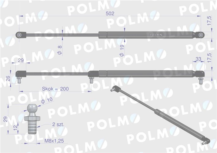 Siłownik dachu 3027294M1 pasuje do Massey Ferguson POLMO