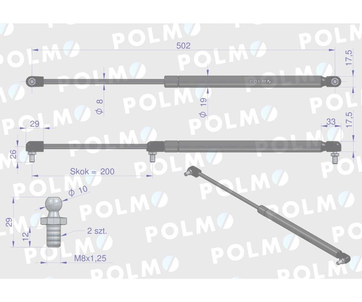 Siłownik dachu 3027294M1 pasuje do Massey Ferguson POLMO