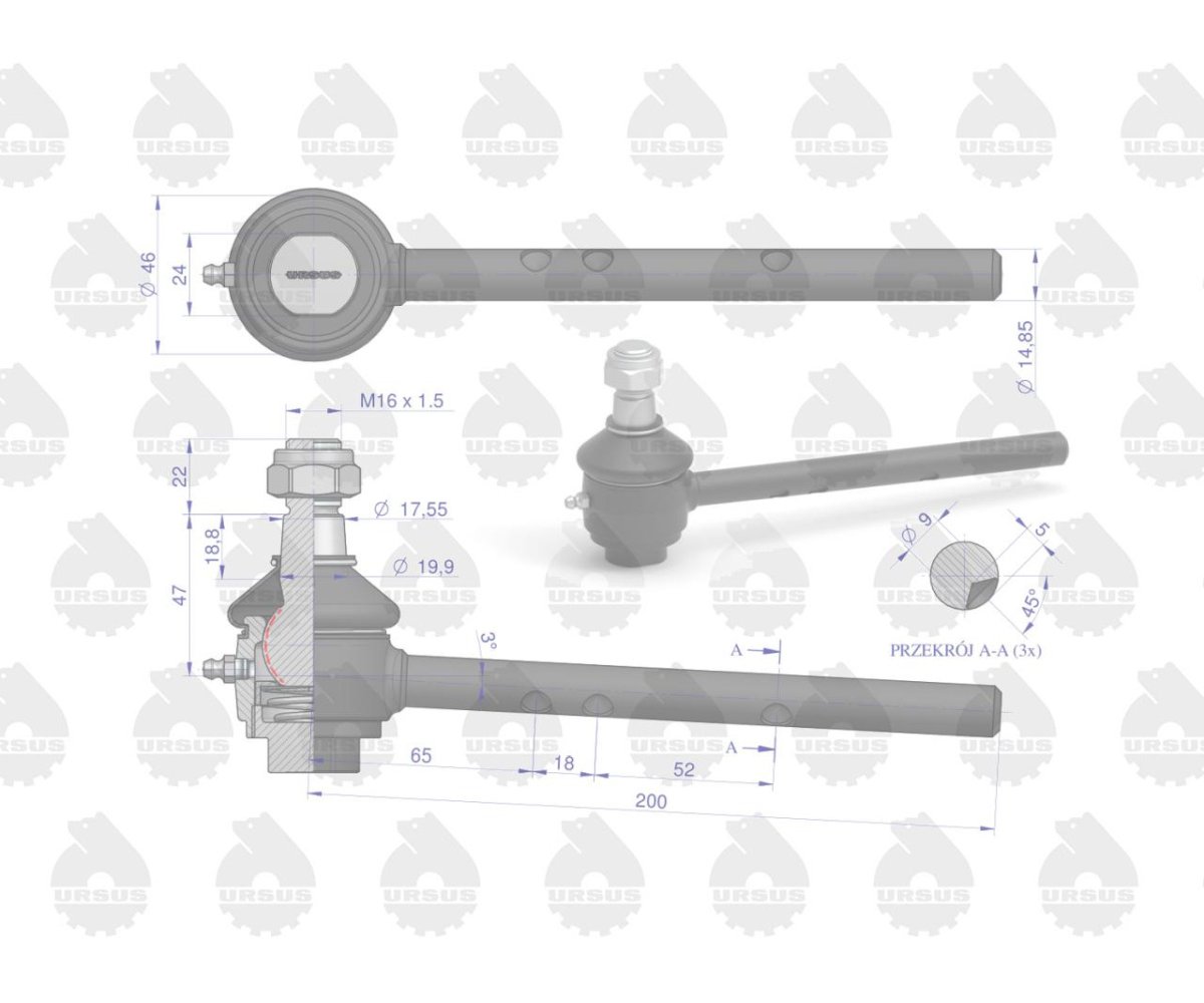 Przegub kulowy prawy MF-3 ORYGINAŁ URSUS