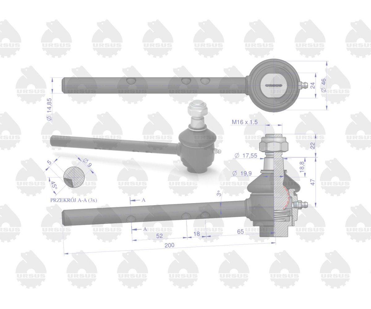 Przegub kulowy lewy MF-3 ORYGINAŁ URSUS