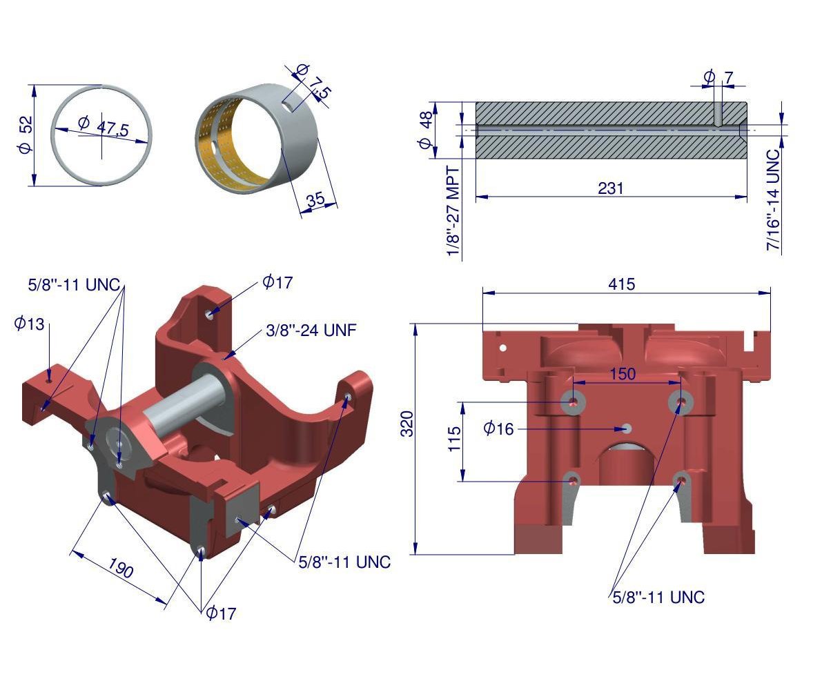 Wspornik osi przedniej bez tulejek 3128585M91,1670974M MF3