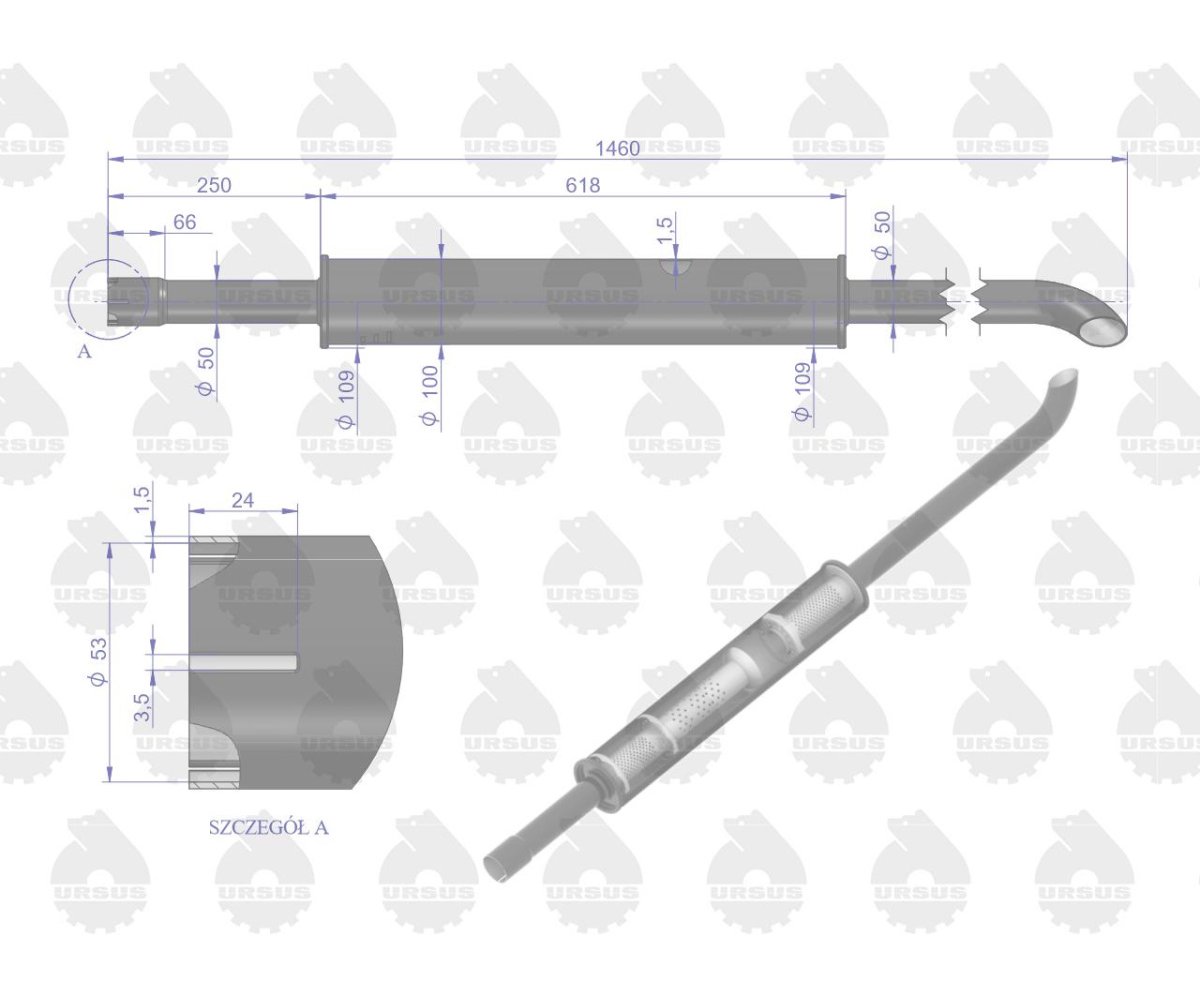 Tłumik 1460mm 5.6kg MF3 EMALIA ORYGINAŁ URSUS