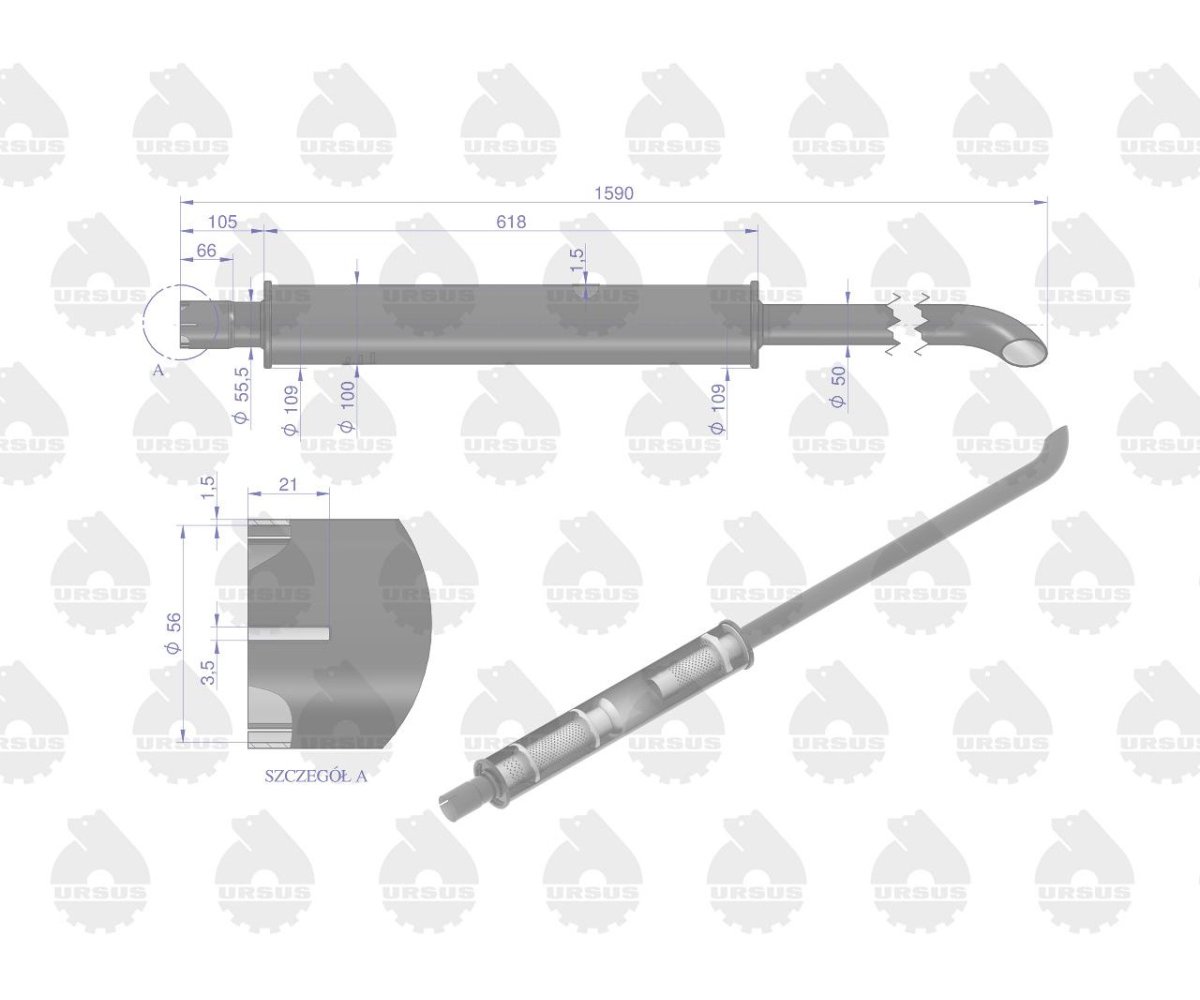 Tłumik 1590mm 6kg MF4 EMALIA ORYGINAŁ URSUS
