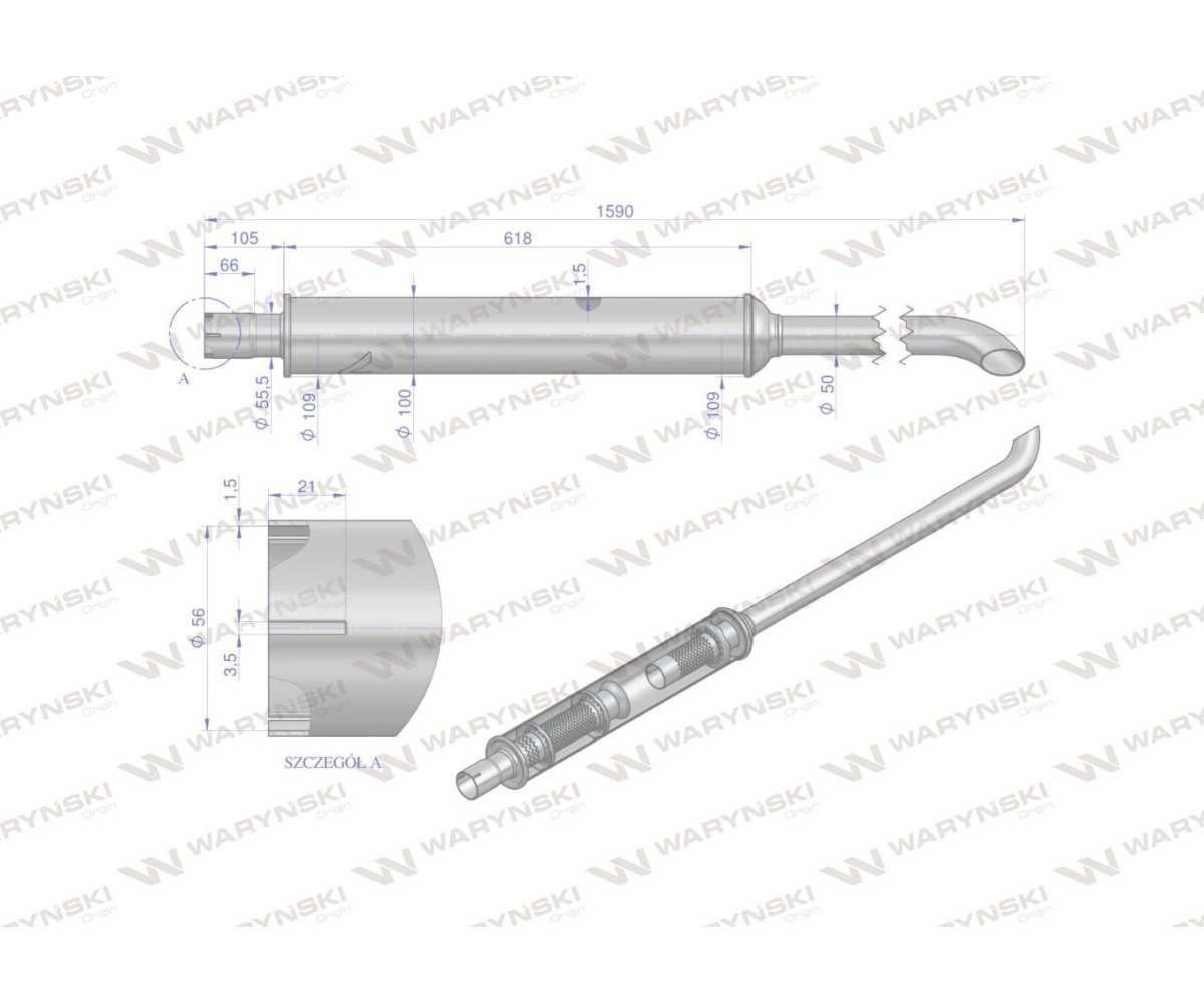 Tłumik 1590mm 6kg MF4 INOX WARYŃSKI