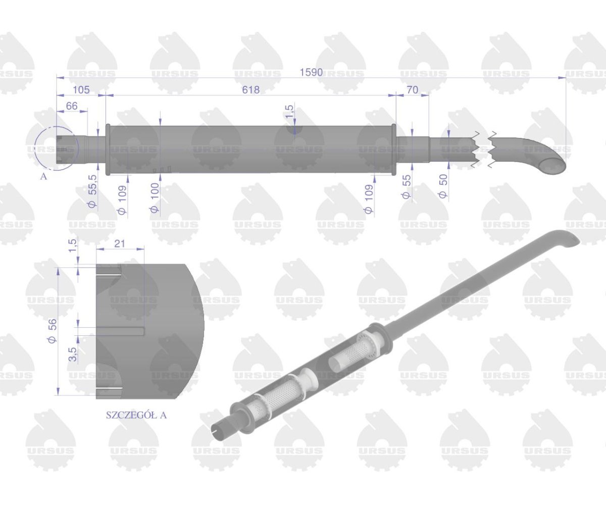 Tłumik 1590mm 6kg MF4 ORYGINAŁ URSUS
