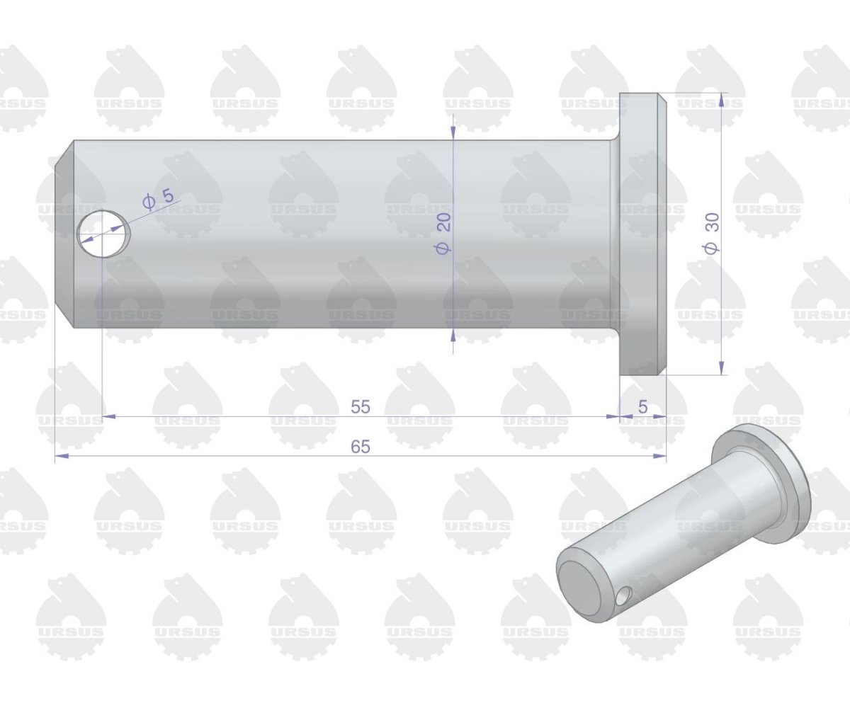 Sworzeń mocowania wieszaka L.P część dolna C-330 C-360 z kołnierzem ORYGINAŁ URSUS