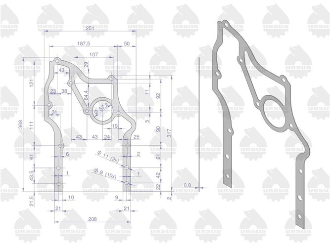 Uszczelka kadłuba cylindrów krążelit grubość 0.8mm C-330 ( sprzedawane po 5 ) ORYGINAŁ URSUS