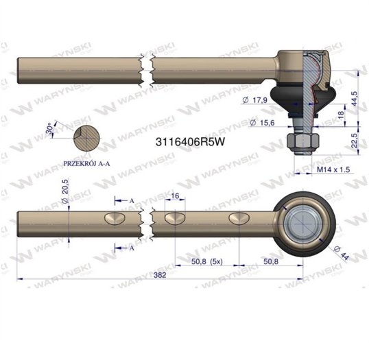Przegub kierowniczy 382mm 3116406R5 WARYŃSKI