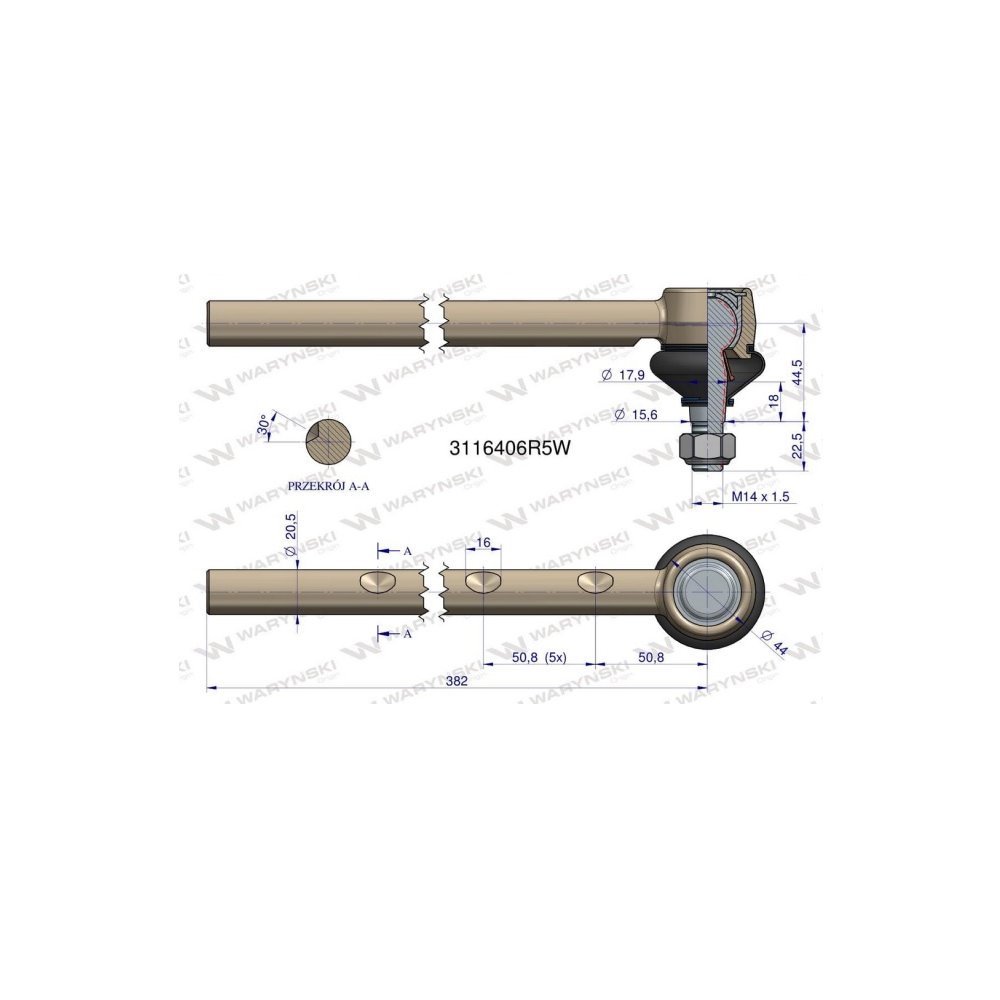 Przegub kierowniczy 382mm 3116406R5 WARYŃSKI