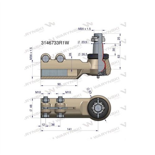 Przegub kierowniczy 141mm- M36x1,5 3146733R1 WARYŃSKI